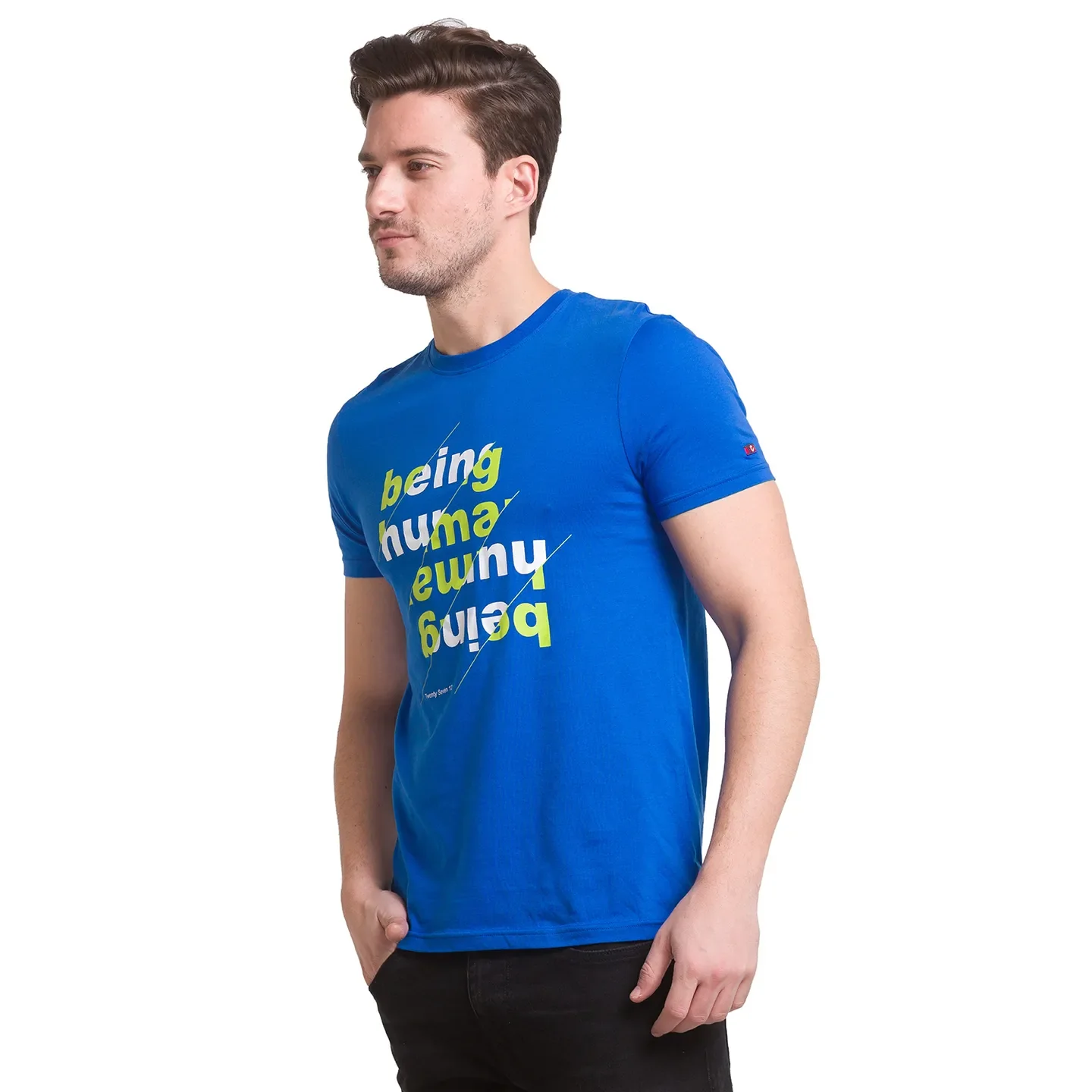 Classic Blue Regular Fit Round Neck Mens' T-Shirt by Being Human Clothing