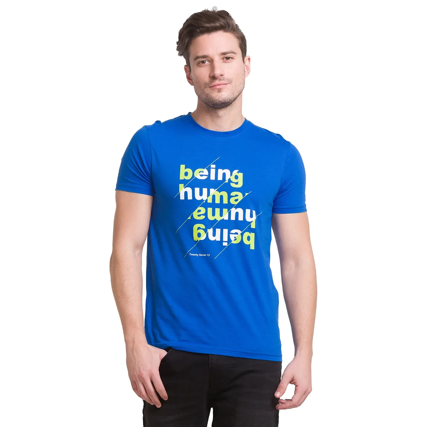 Classic Blue Regular Fit Round Neck Mens' T-Shirt by Being Human Clothing - Image 7