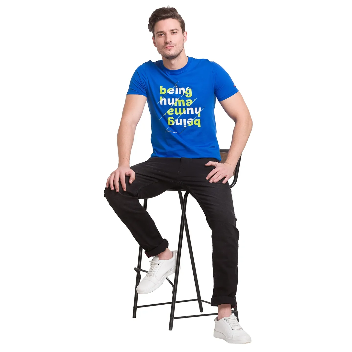 Classic Blue Regular Fit Round Neck Mens' T-Shirt by Being Human Clothing - Image 8