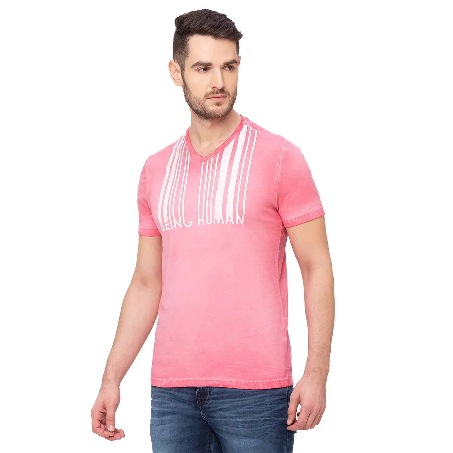 Pink Regular Fit Men's Short Sleeves T-Shirt by Being Human Clothing - Image 3