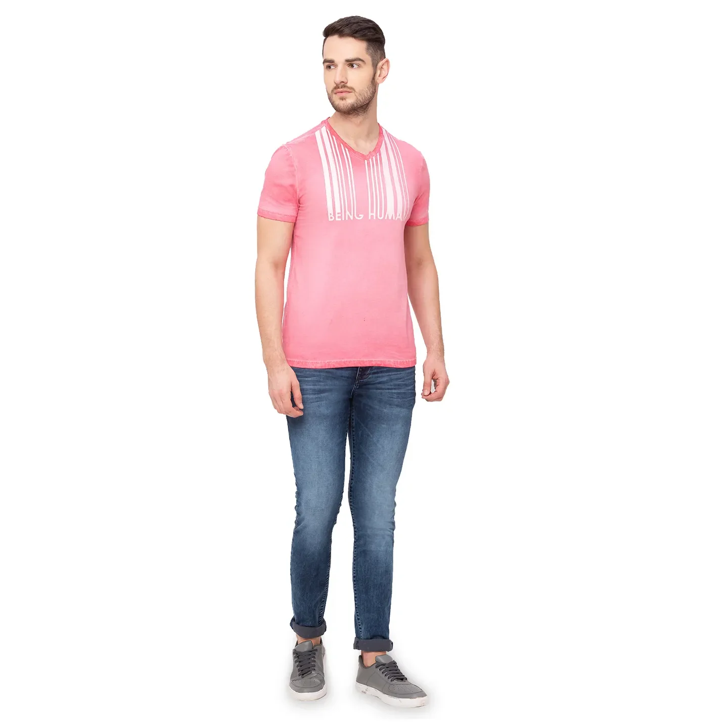 Pink Regular Fit Men's Short Sleeves T-Shirt by Being Human Clothing - Image 5