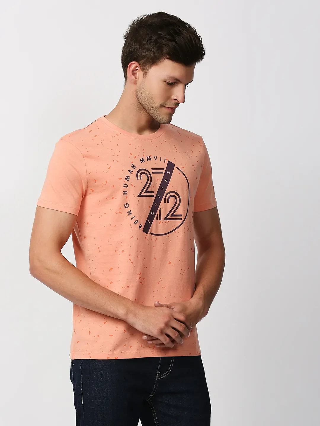 Orange Regular Fit Men's Short Sleeves T-Shirt by Being Human Clothing - Image 3