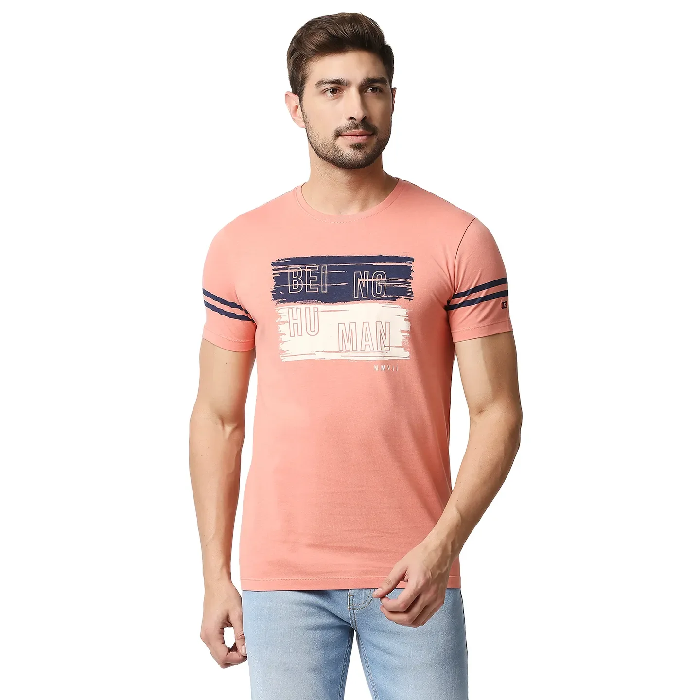Pink Regular Fit Men's Short Sleeves T-Shirt by Being Human Clothing