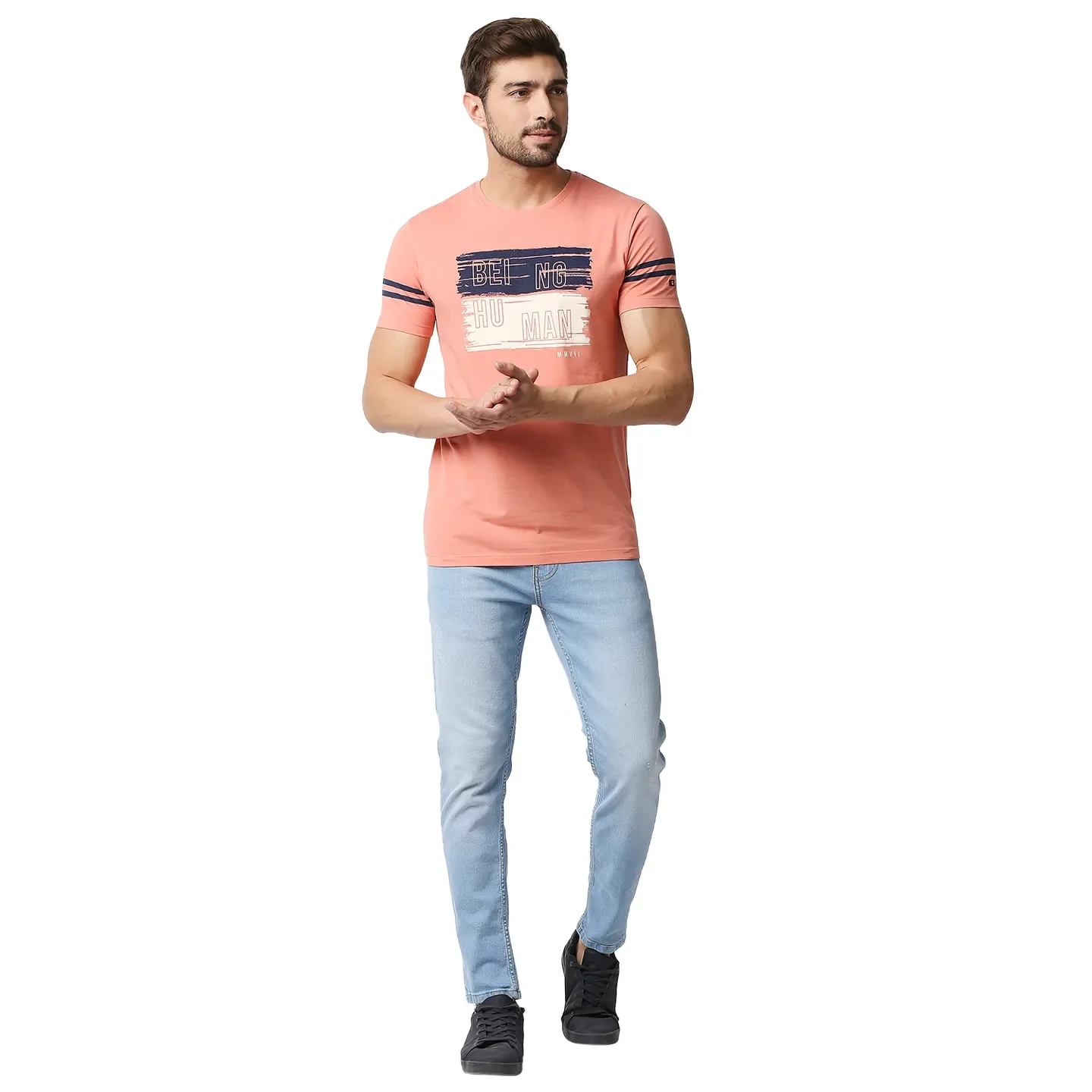 Pink Regular Fit Men's Short Sleeves T-Shirt by Being Human Clothing - Image 6