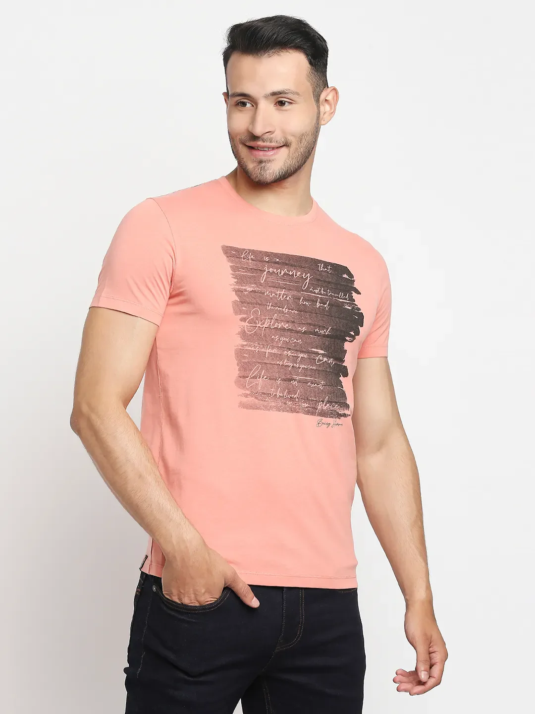 Pink Regular Fit Men's Short Sleeves T-Shirt by Being Human Clothing - Image 4