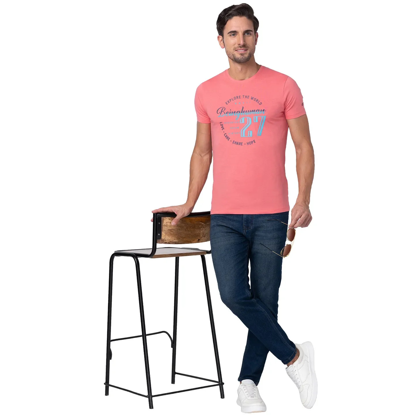 Pink Regular Fit Men's Short Sleeves T-Shirt by Being Human Clothing - Image 6