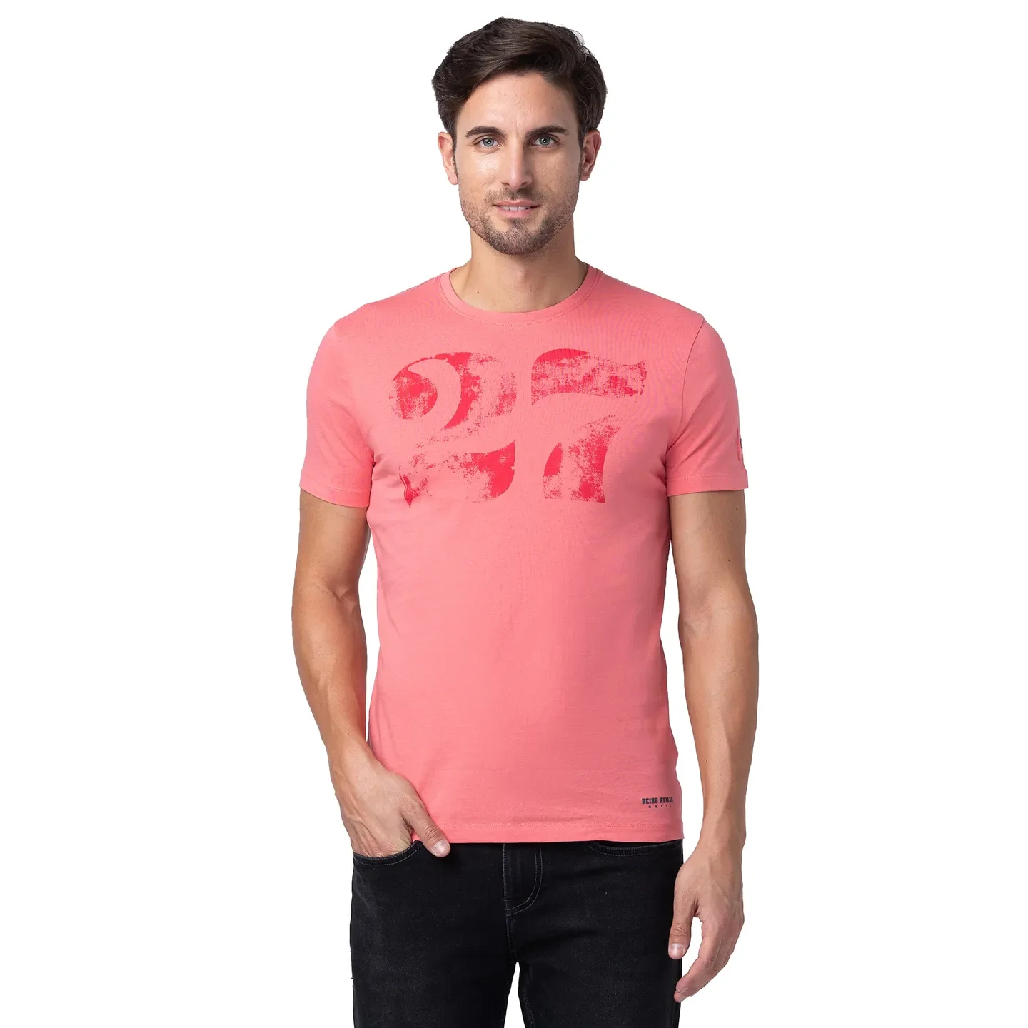 Pink Regular Fit Men's Short Sleeves T-Shirt by Being Human Clothing