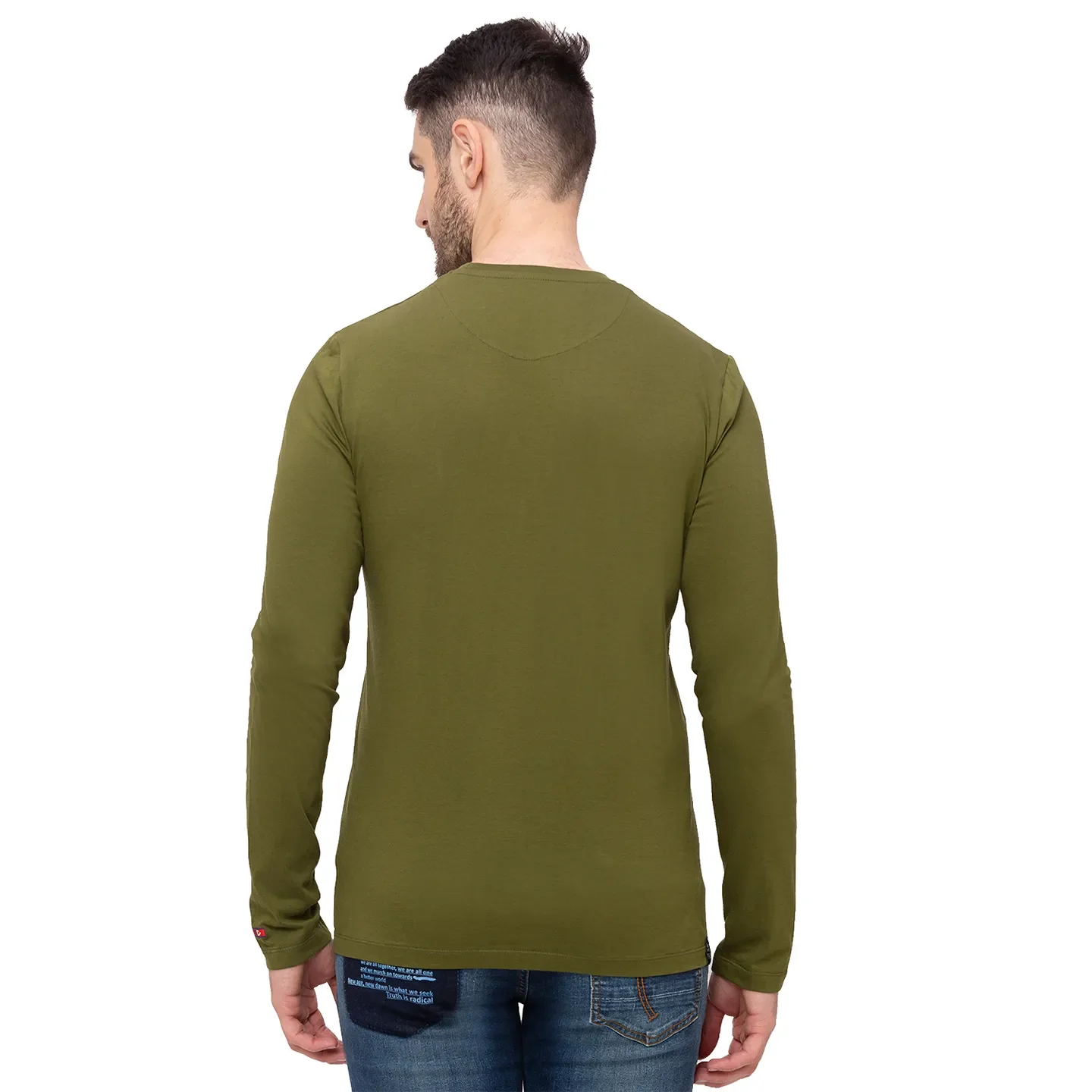 Green Regular Fit Men's Long Sleeves T-Shirt by Being Human Clothing - Image 2