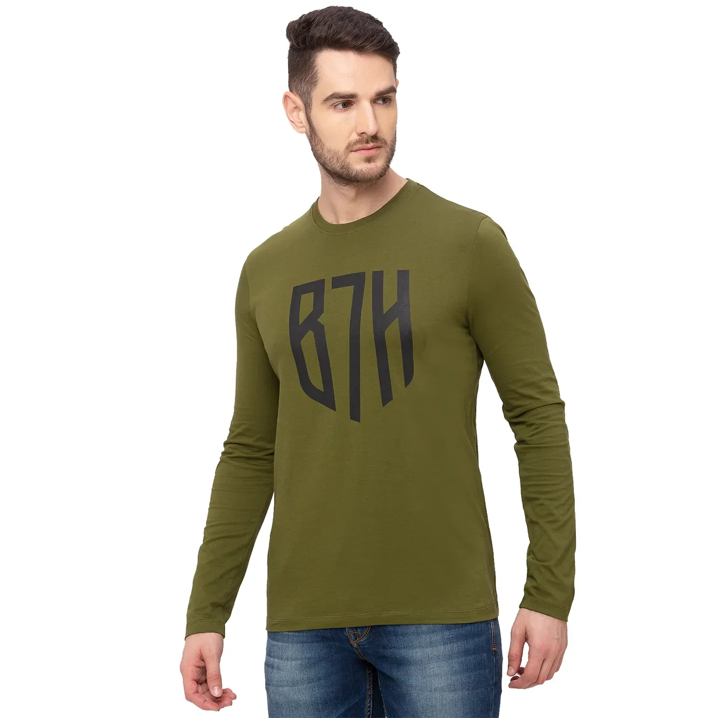 Green Regular Fit Men's Long Sleeves T-Shirt by Being Human Clothing - Image 3