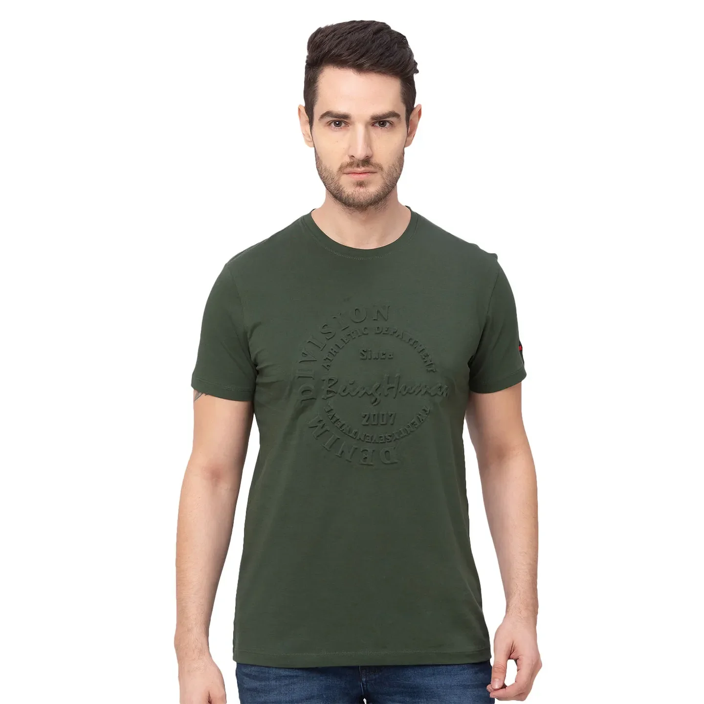 Green Regular Fit Men's Short Sleeves T-Shirt by Being Human Clothing