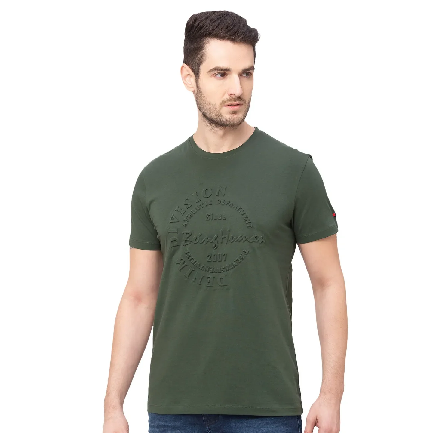 Green Regular Fit Men's Short Sleeves T-Shirt by Being Human Clothing - Image 3