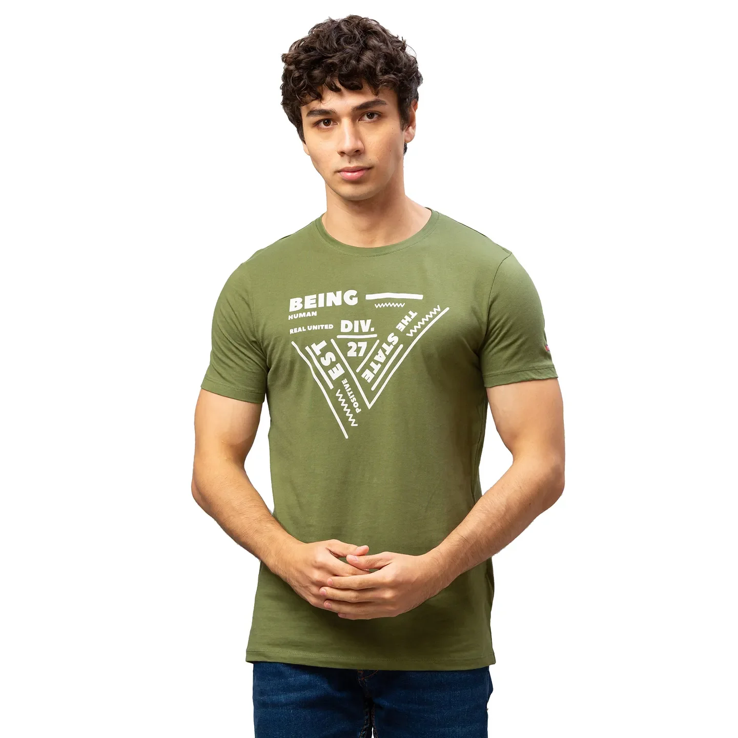 Green Regular Fit Men's Short Sleeves T-Shirt by Being Human Clothing