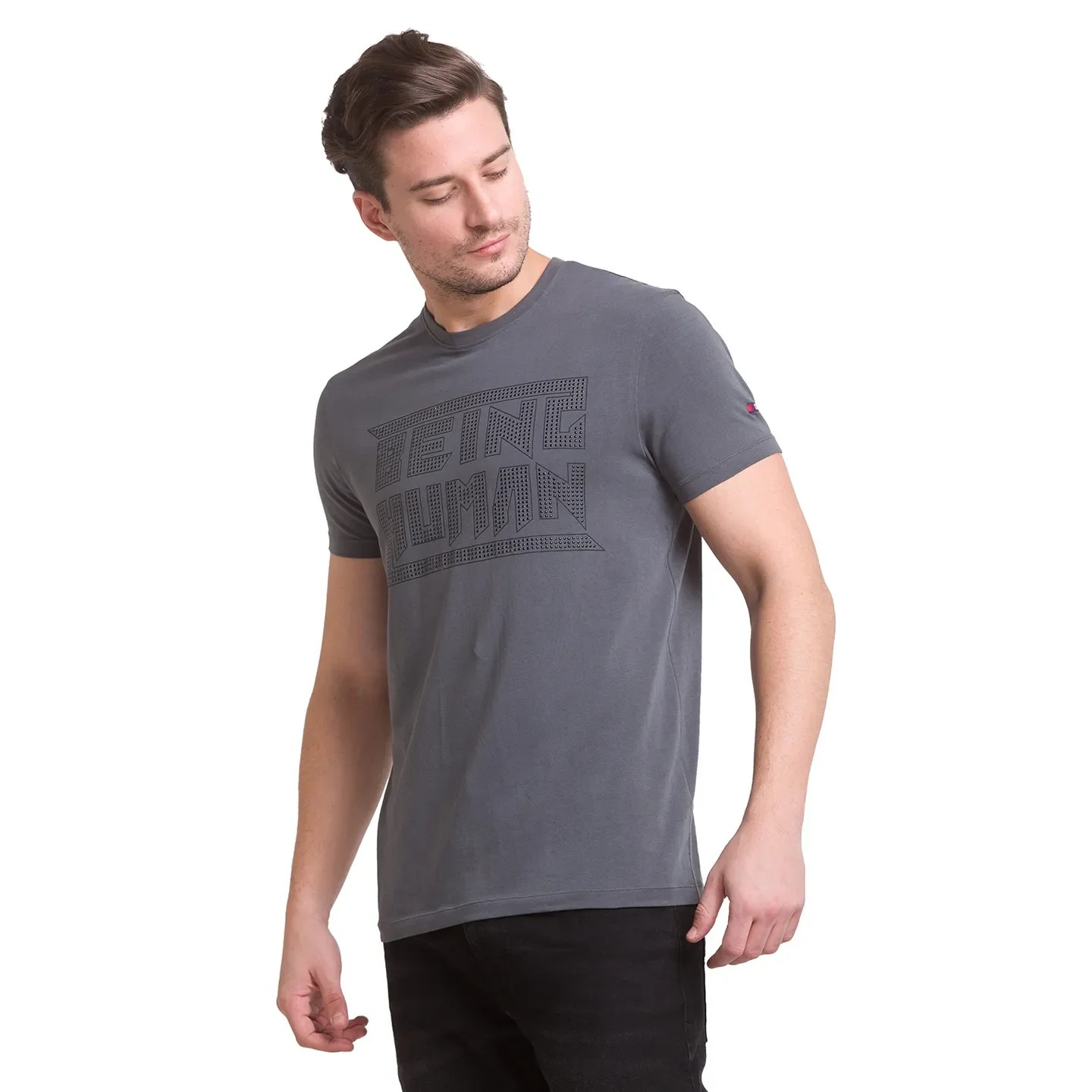 Dark Grey Regular Fit Round Neck Men's T-Shirt by Being Human Clothing - Image 5