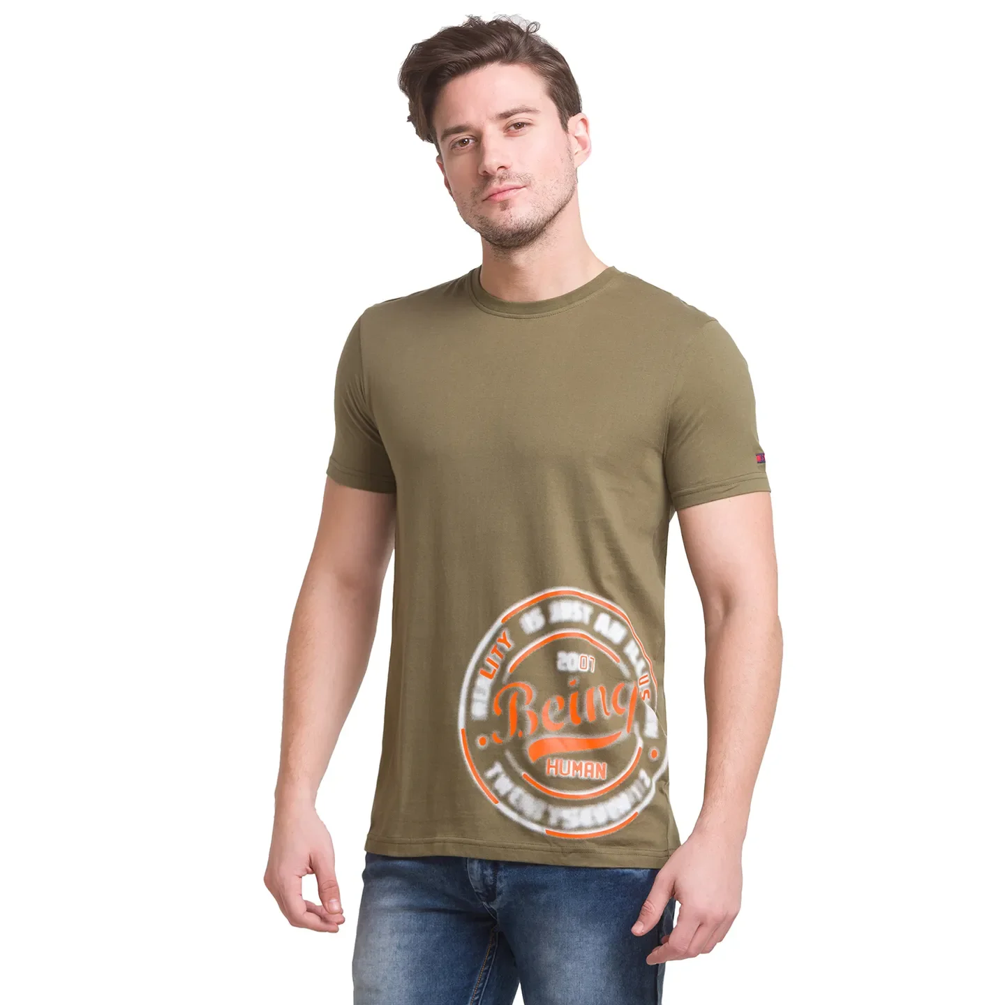 Dark Olive Regular Fit Round Neck Men's T-Shirt by Being Human Clothing - Image 10