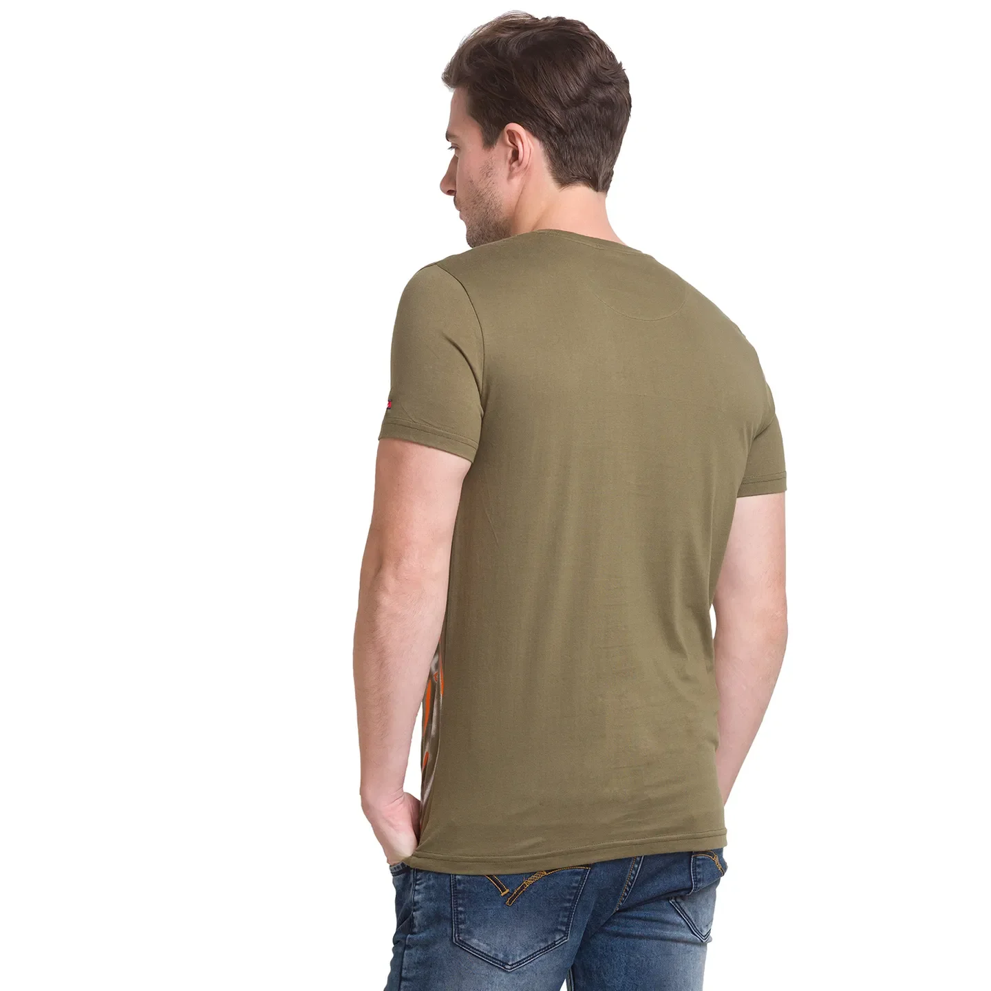 Dark Olive Regular Fit Round Neck Men's T-Shirt by Being Human Clothing - Image 9