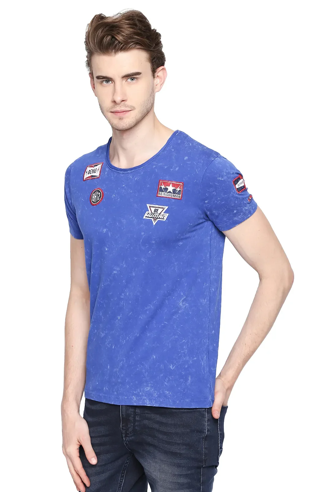 Blue Regular Fit Men's Short Sleeves T-Shirt by Being Human Clothing - Image 2
