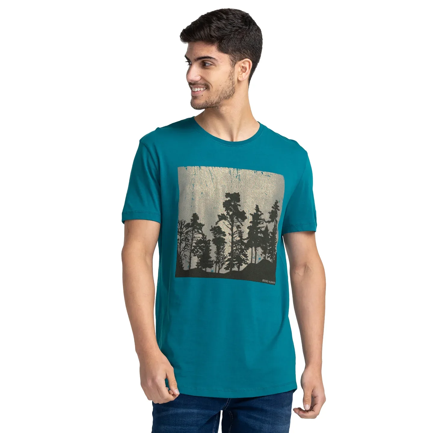 Dark Teal Regular Fit Round Neck Men's T-Shirt by Being Human Clothing