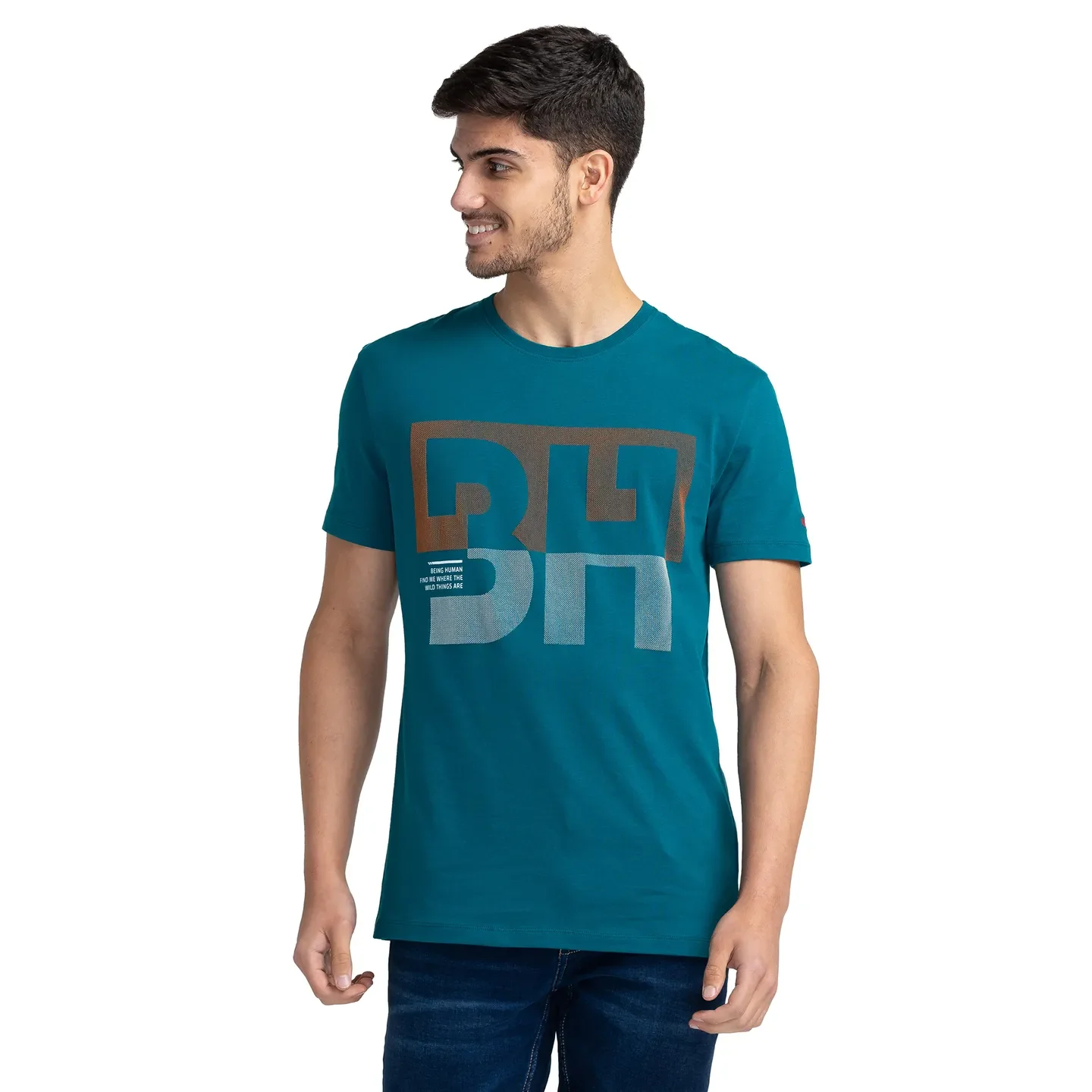 Dark Teal Regular Fit Round Neck Men's T-Shirt by Being Human Clothing