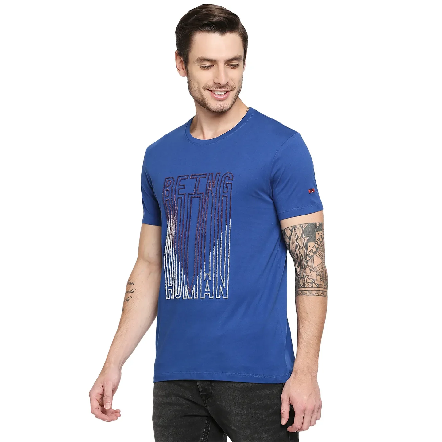 Deep Blue Regular Fit Round Neck Men's T-Shirt by Being Human Clothing - Image 2