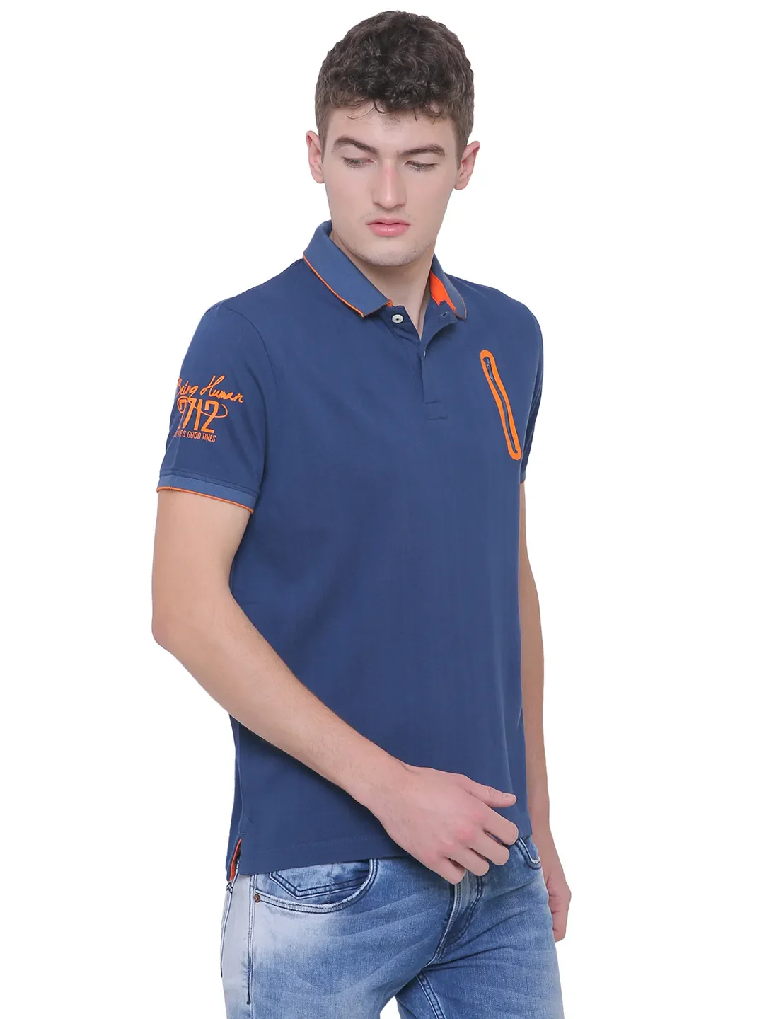 Blue Regular Fit Men's Polo T-Shirt by Being Human Clothing - Image 4