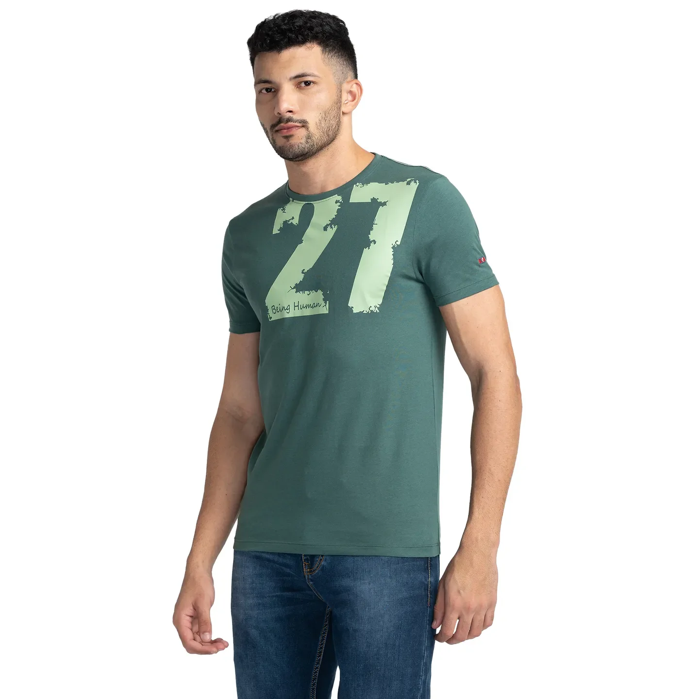 Green Regular Fit Men's Short Sleeves T-Shirt by Being Human Clothing - Image 4