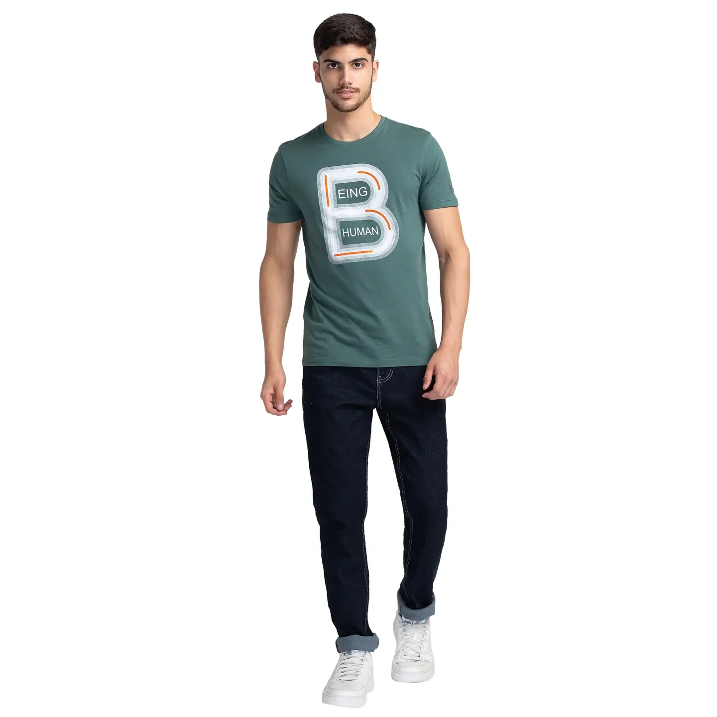 Green Regular Fit Men's Short Sleeves T-Shirt by Being Human Clothing - Image 2