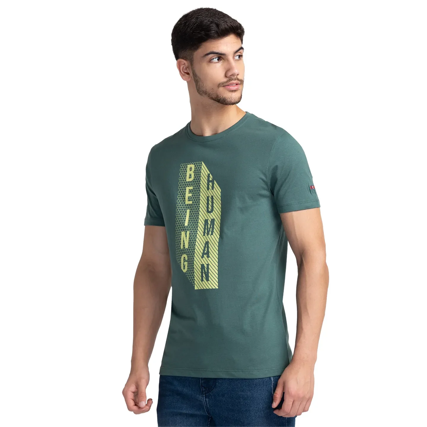 Green Regular Fit Men's Short Sleeves T-Shirt by Being Human Clothing - Image 4
