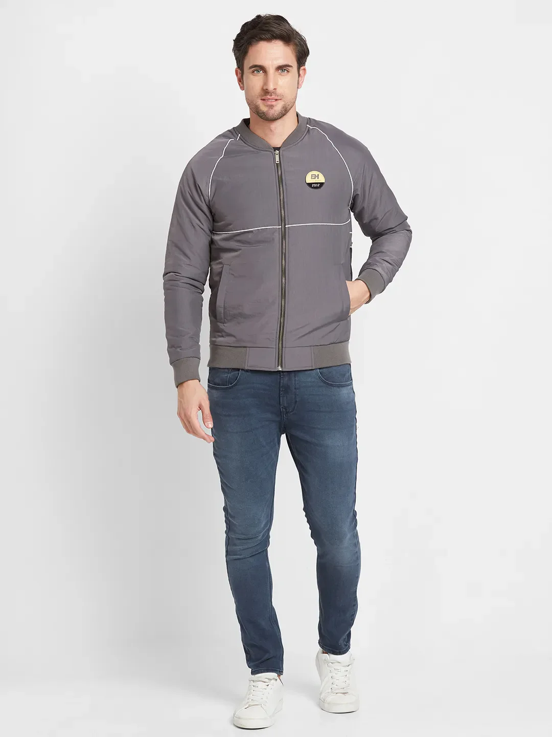 Grey Regular Fit Men's Long Sleeves T-Shirt by Being Human Clothing - Image 2