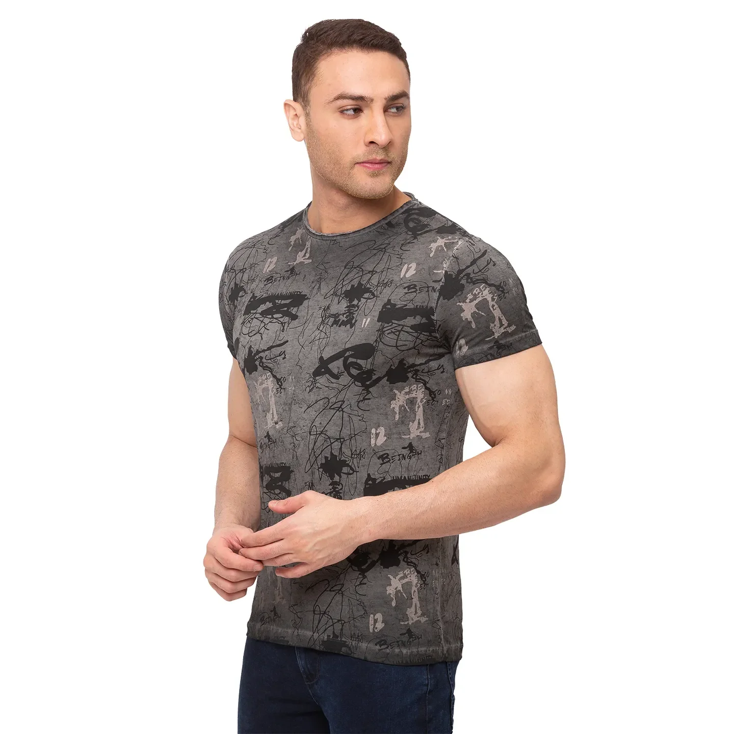 Grey Regular Fit Men's Short Sleeves T-Shirt by Being Human Clothing - Image 2