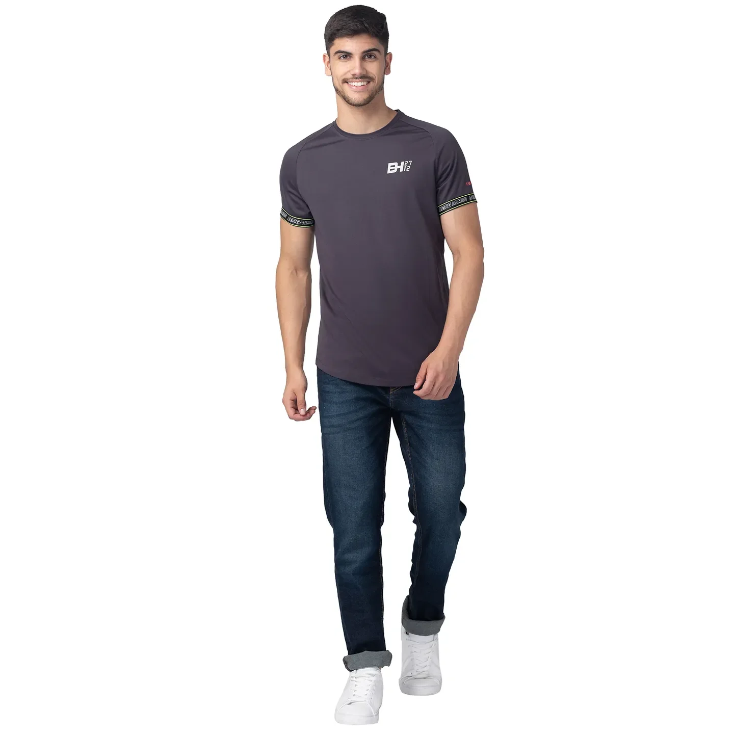 Dark Grey Regular Fit Round Neck Men's T-Shirt by Being Human Clothing - Image 5
