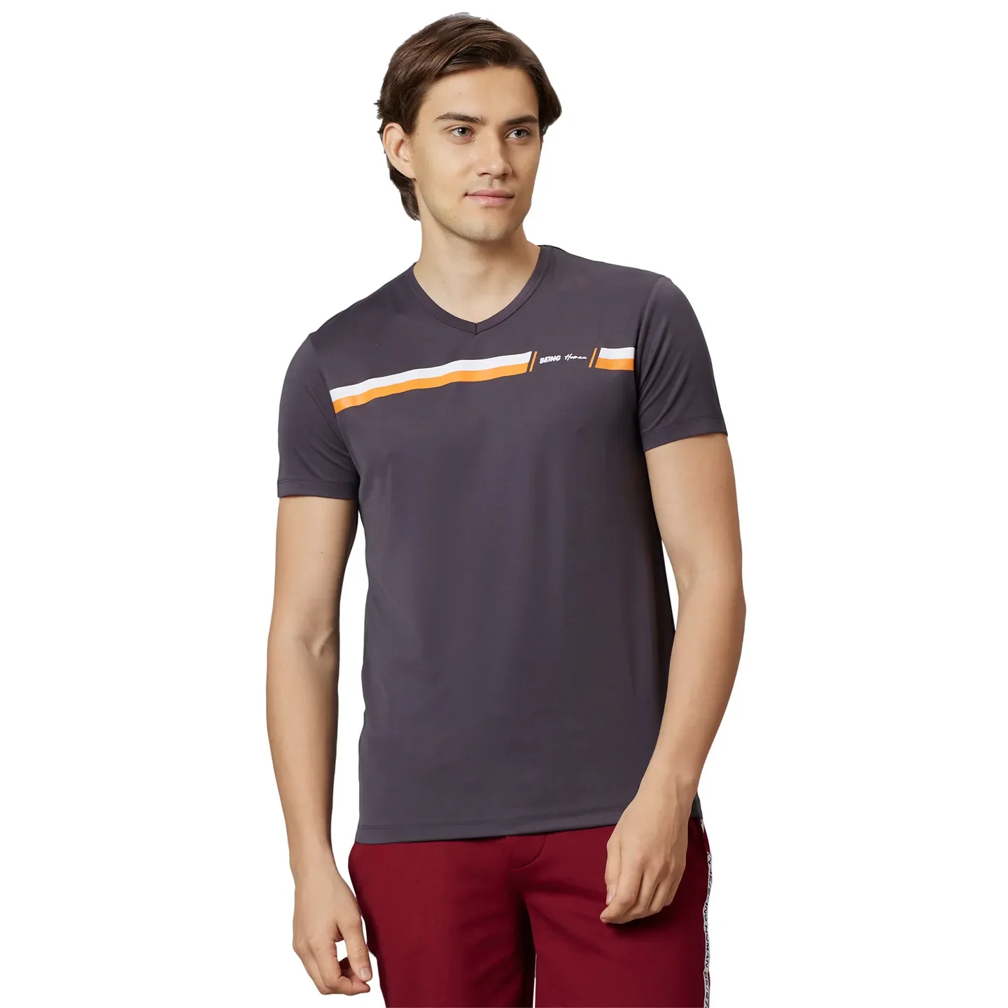 Dark Grey Regular Fit Round Neck Men's T-Shirt by Being Human Clothing