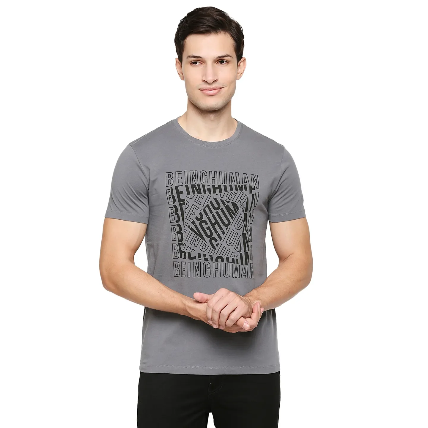 Grey Regular Fit Men's Short Sleeves T-Shirt by Being Human Clothing
