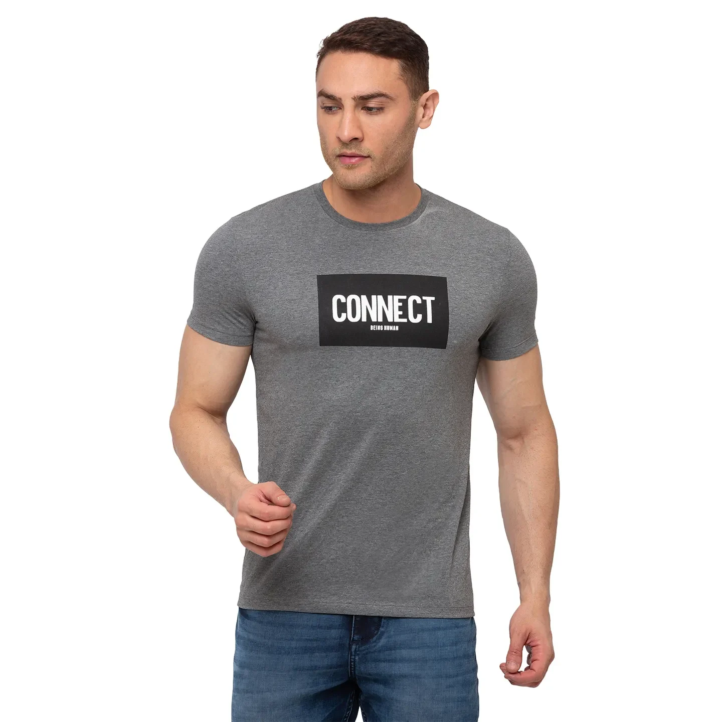 Grey Regular Fit Men's Short Sleeves T-Shirt by Being Human Clothing