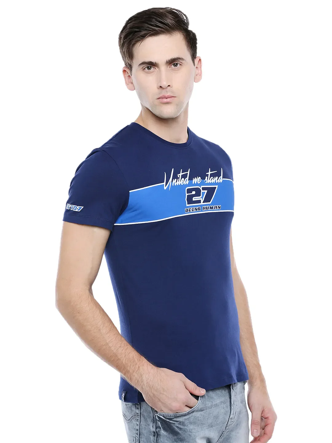 Blue Regular Fit Men's Short Sleeves T-Shirt by Being Human Clothing - Image 2