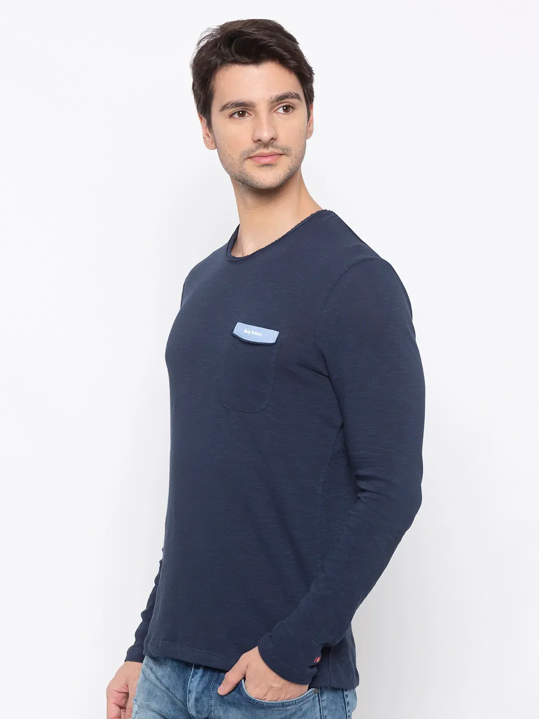 Blue Regular Fit Men's Long Sleeves T-Shirt by Being Human Clothing - Image 2