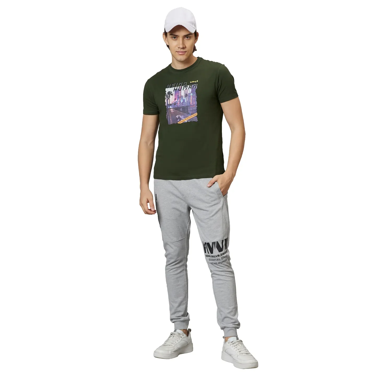 Dark Olive Regular Fit Round Neck Men's T-Shirt by Being Human Clothing - Image 5