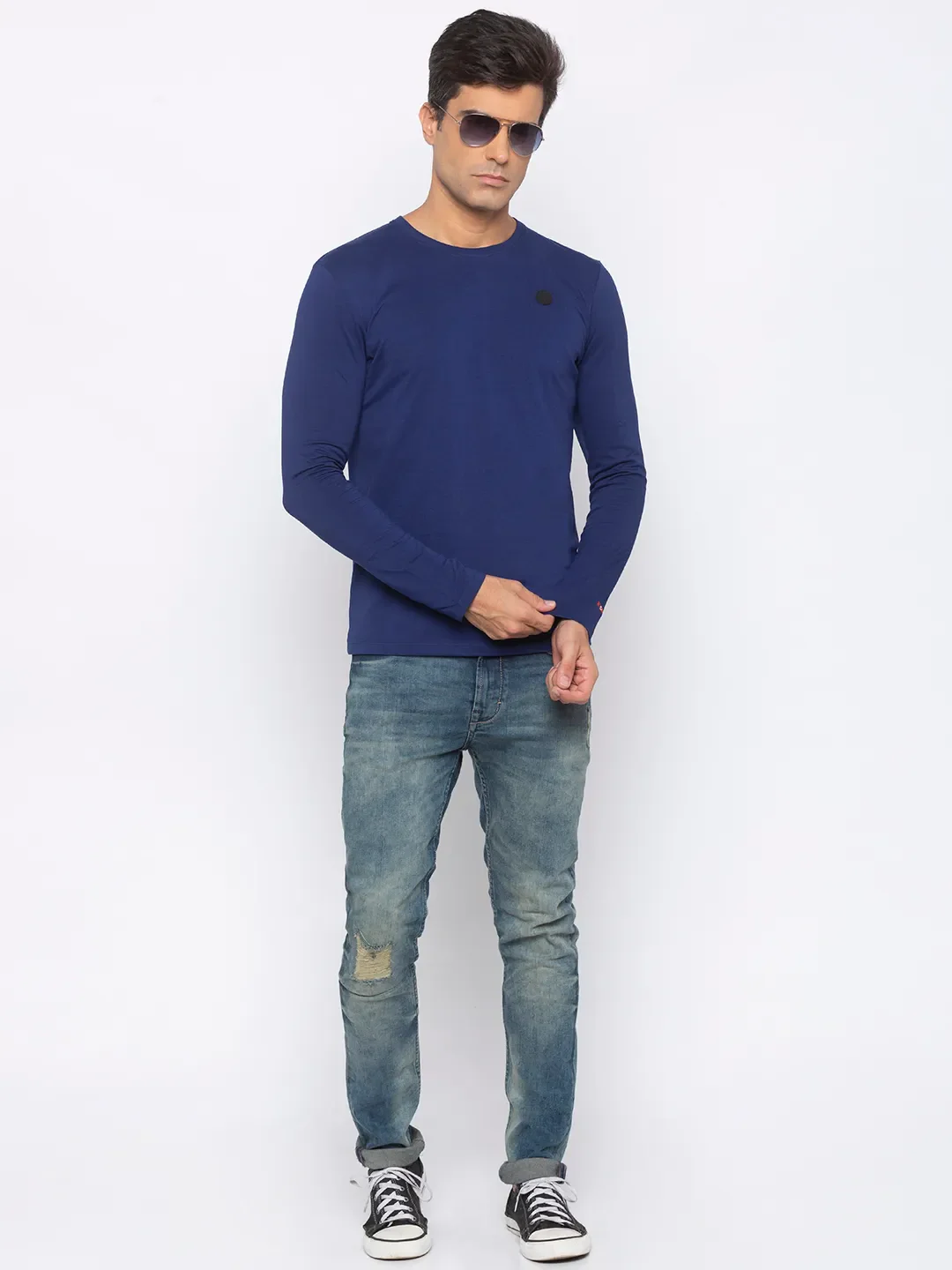 Blue Regular Fit Men's Long Sleeves T-Shirt by Being Human Clothing - Image 5