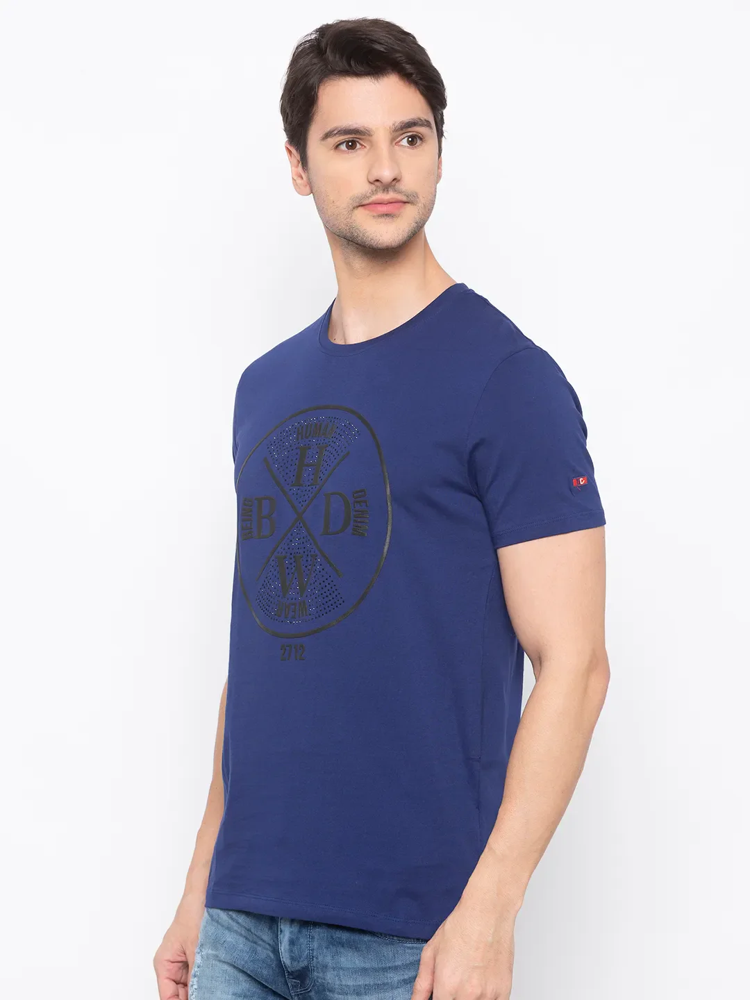 Blue Regular Fit Men's Short Sleeves T-Shirt by Being Human Clothing - Image 2