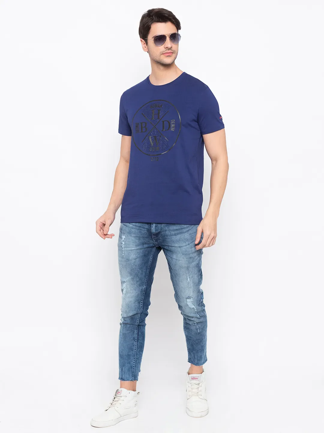 Blue Regular Fit Men's Short Sleeves T-Shirt by Being Human Clothing - Image 5