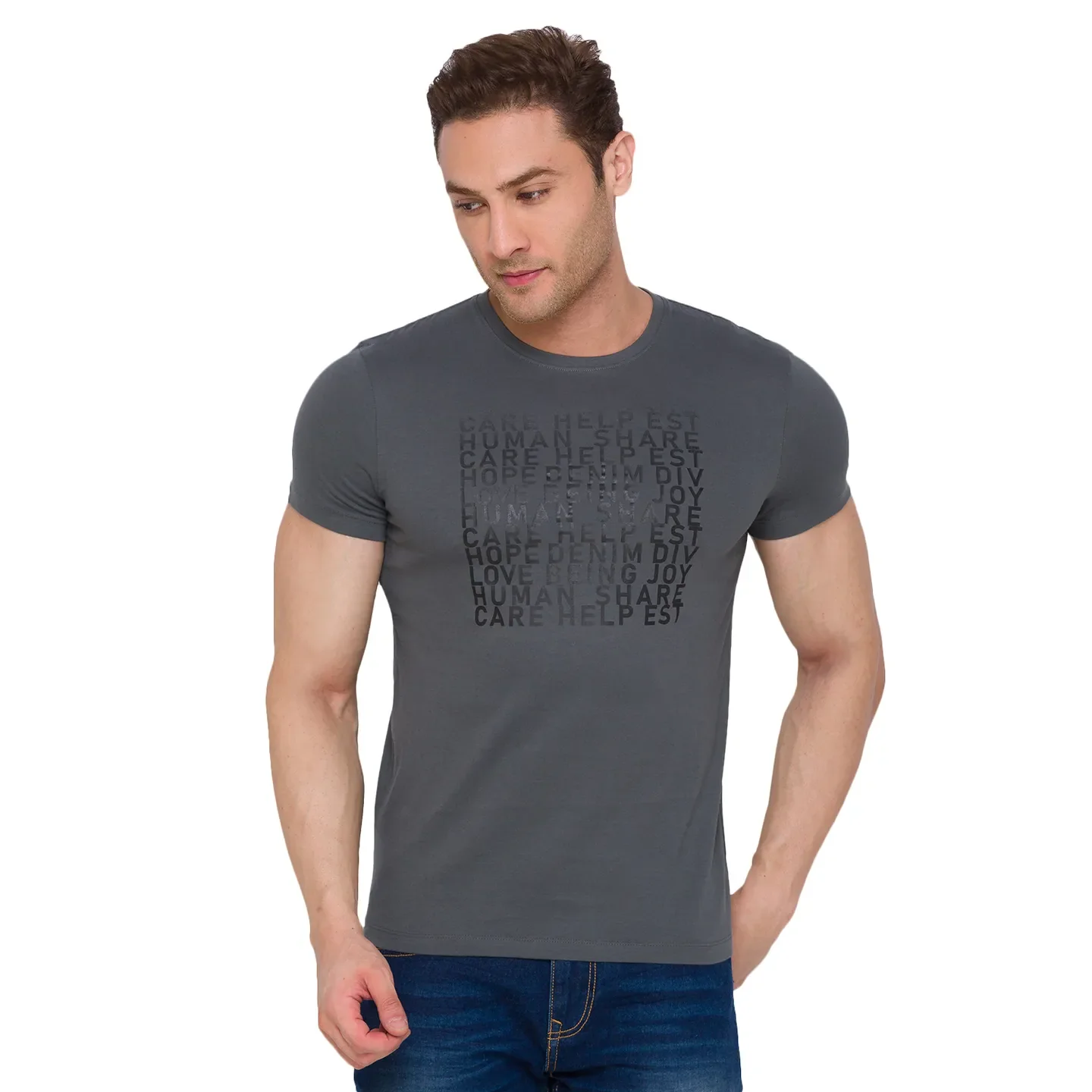 Grey Regular Fit Men's Short Sleeves T-Shirt by Being Human Clothing