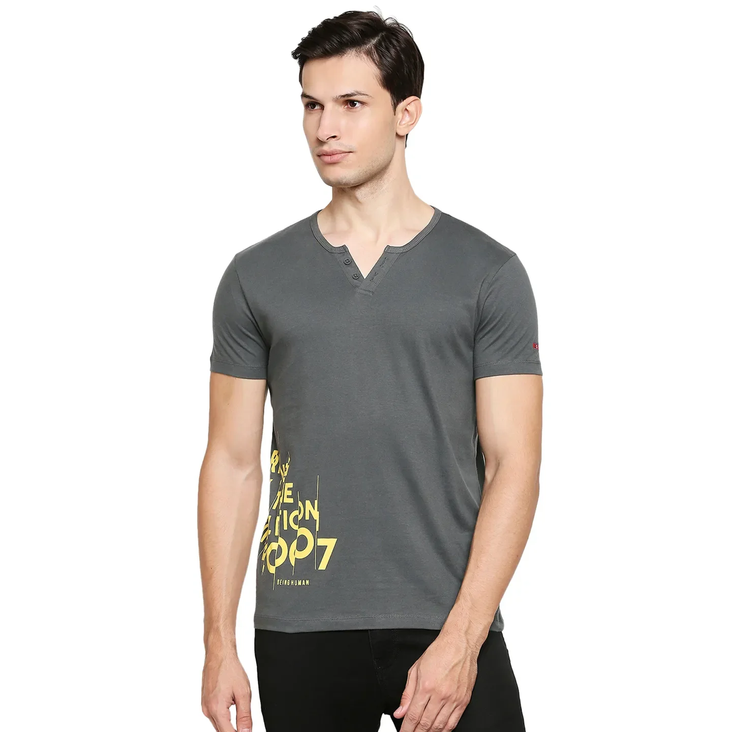 Grey Regular Fit Men's Short Sleeves T-Shirt by Being Human Clothing