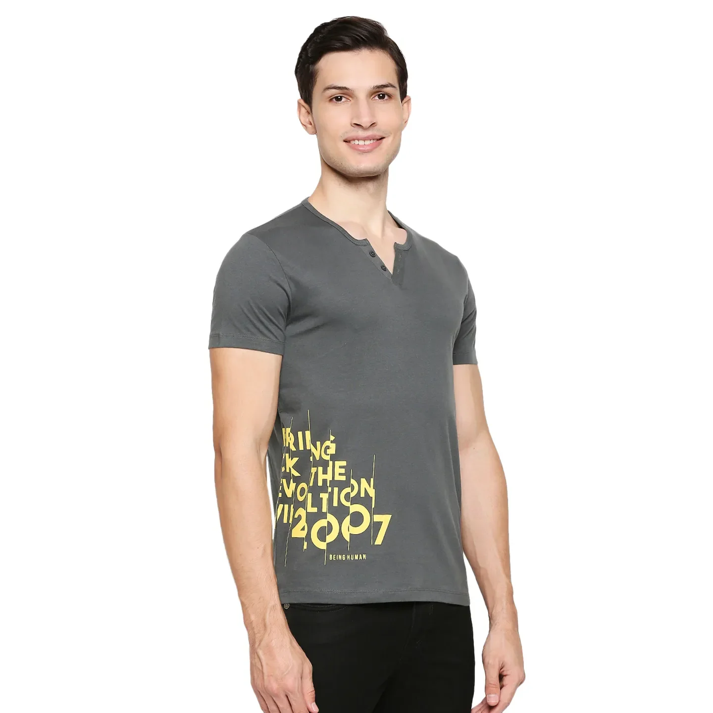 Grey Regular Fit Men's Short Sleeves T-Shirt by Being Human Clothing - Image 3