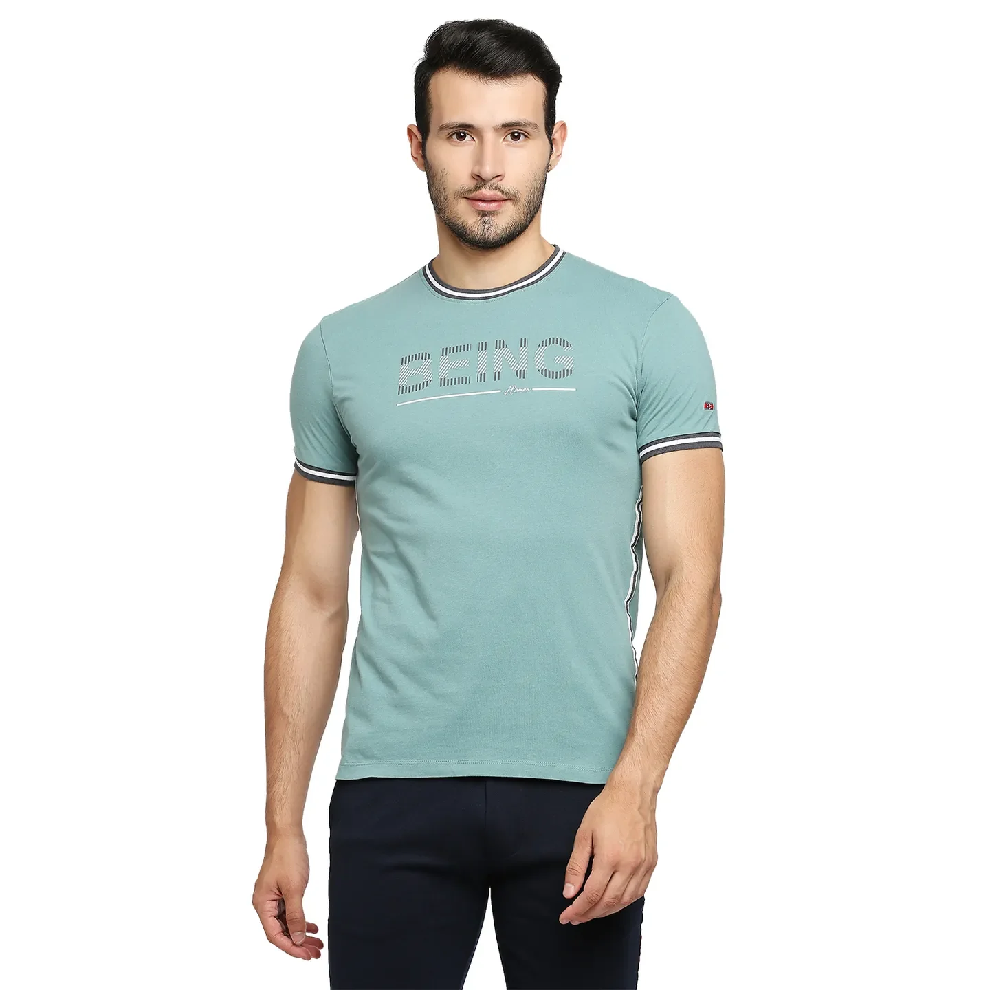 Dusty Green Regular Fit Round Neck Men's T-Shirt by Being Human Clothing