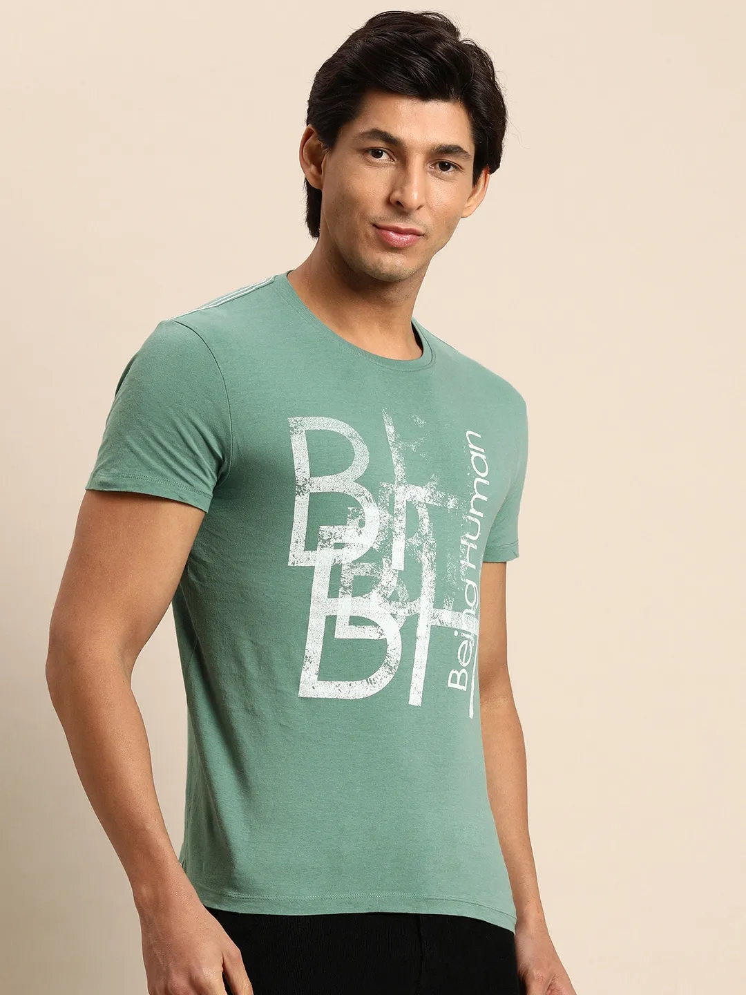 Green Regular Fit Men's Short Sleeves T-Shirt by Being Human Clothing - Image 2