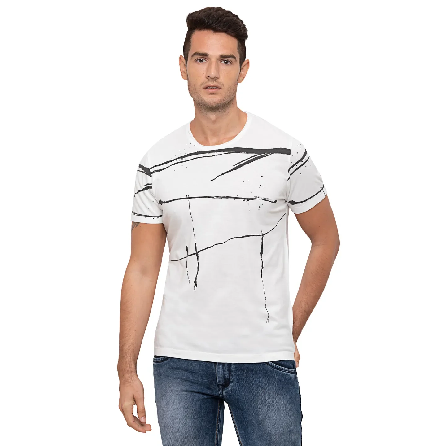 Beige Regular Fit Men's Short Sleeves T-Shirt by Being Human Clothing