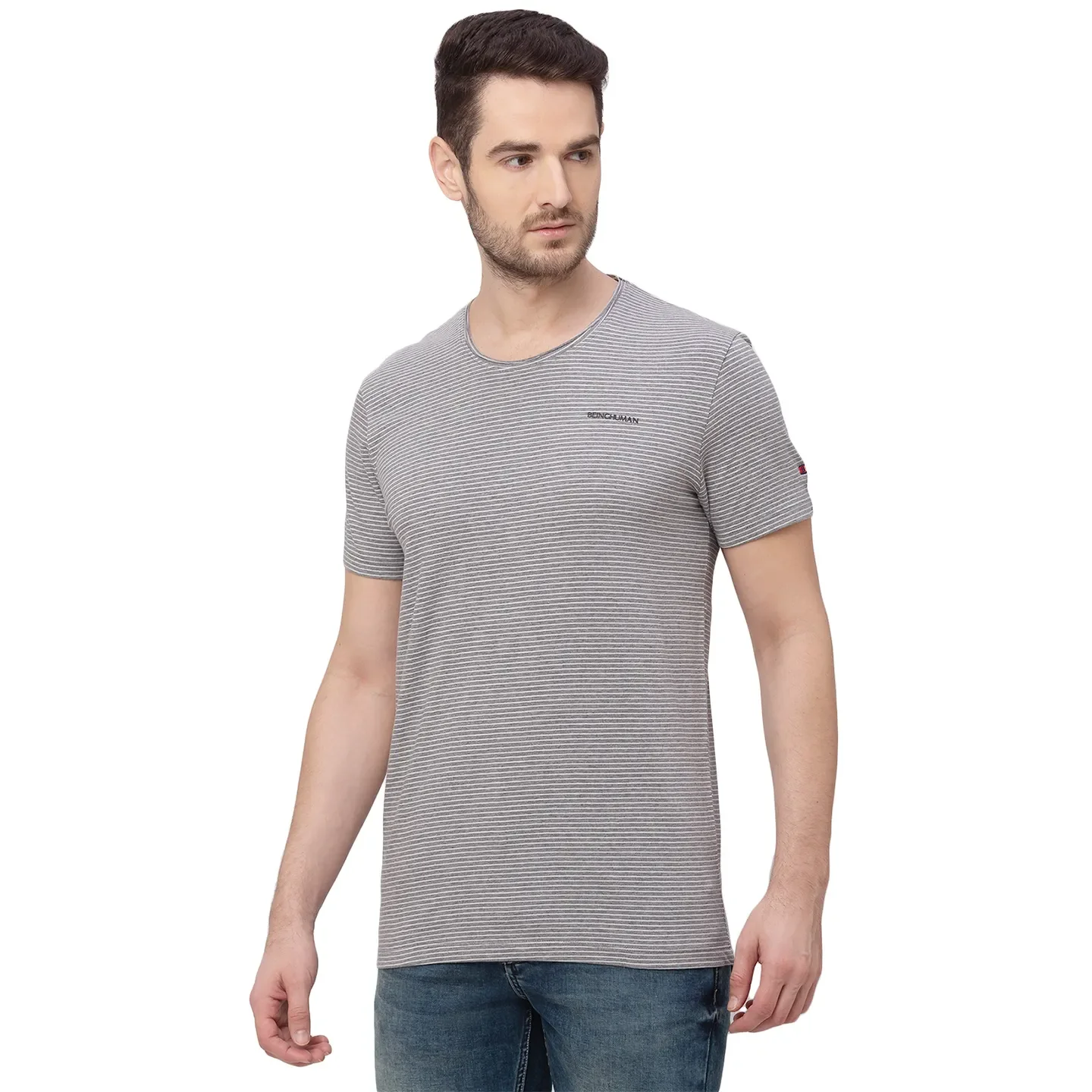 Beige Regular Fit Men's Short Sleeves T-Shirt by Being Human Clothing - Image 3