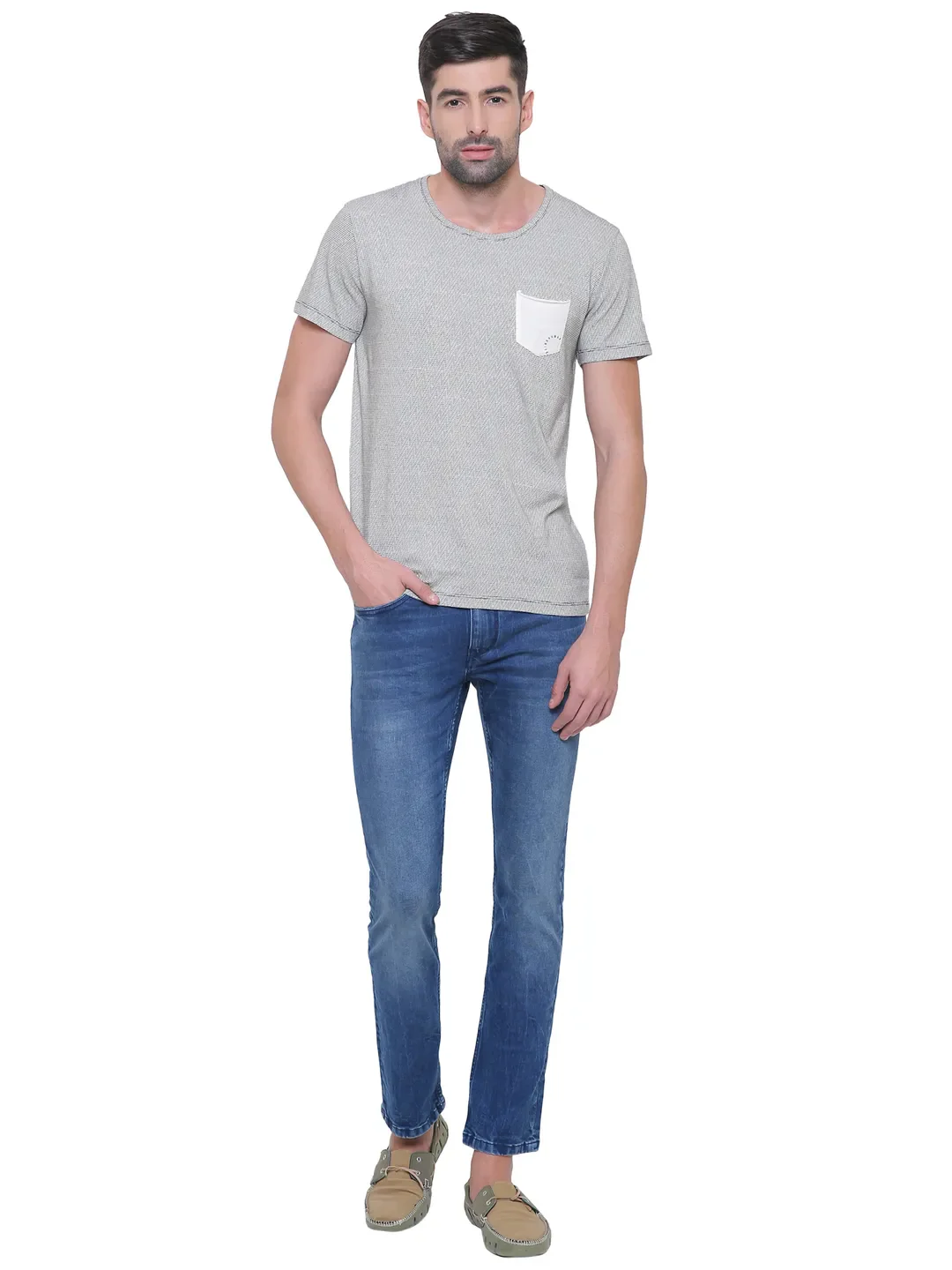 Beige Regular Fit Men's Short Sleeves T-Shirt by Being Human Clothing - Image 2