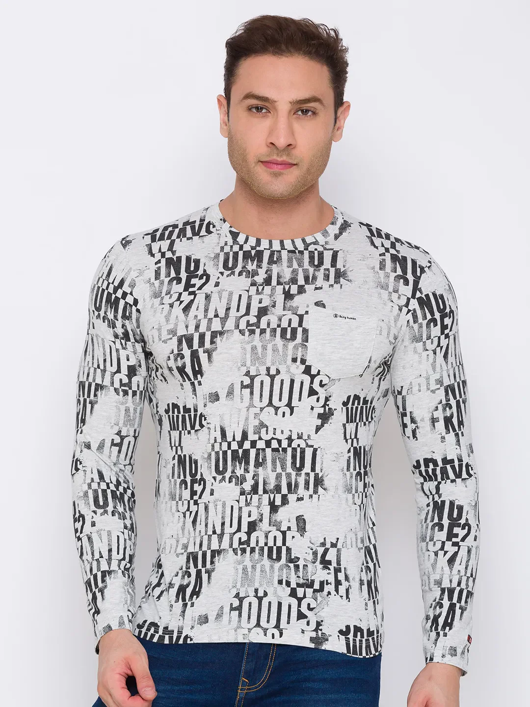 Grey Regular Fit Men's Long Sleeves T-Shirt by Being Human Clothing