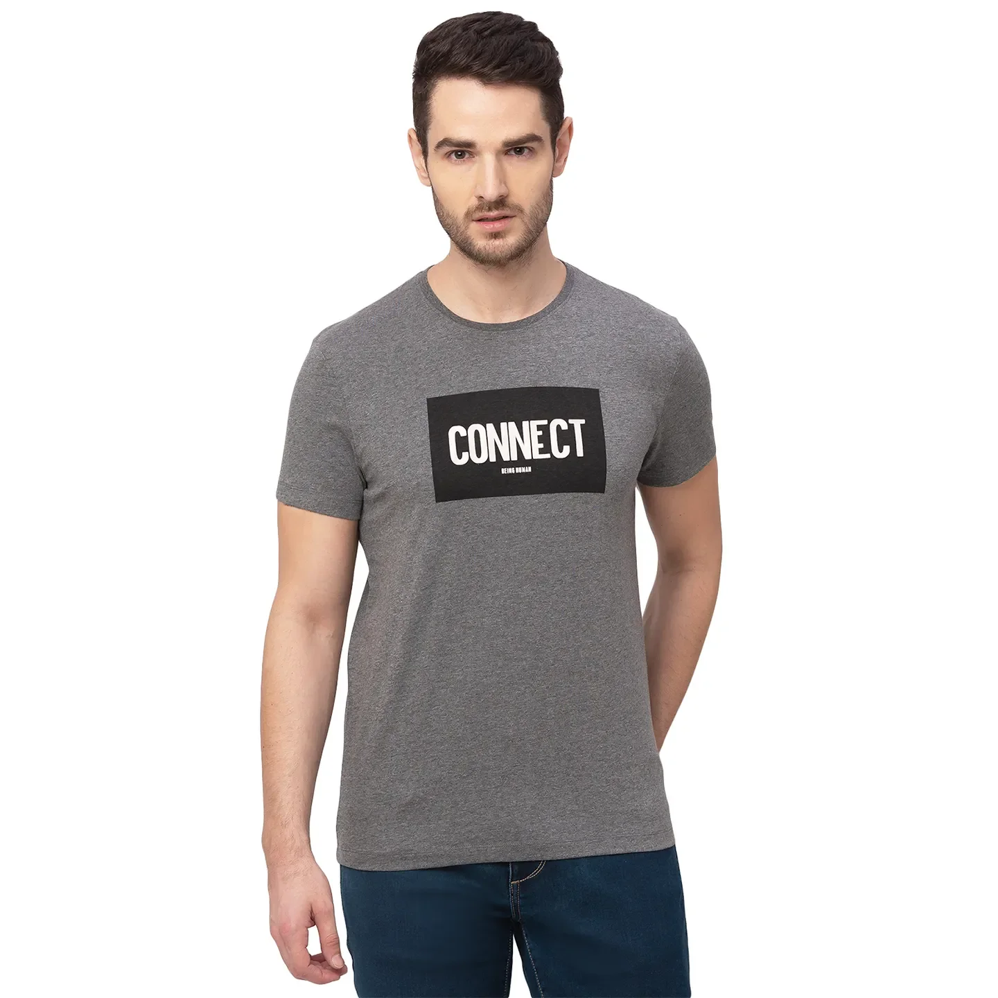 Grey Regular Fit Men's Short Sleeves T-Shirt by Being Human Clothing