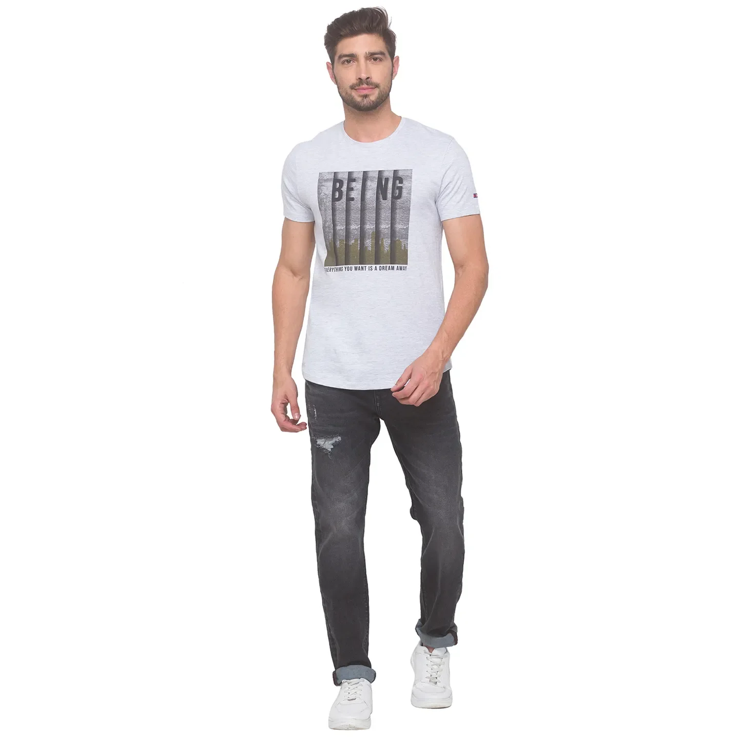 Grey Regular Fit Men's Short Sleeves T-Shirt by Being Human Clothing - Image 3
